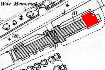 The area of the main block demolished is shown in red